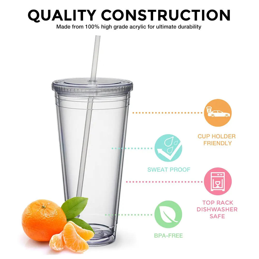 Description Picture 2 of item350ml/450ml/650ml Clear Tumbler With Straw Reusable Transparent Double-layer Water Bottle For Coffee Milk Smoothie Cup Drinkware