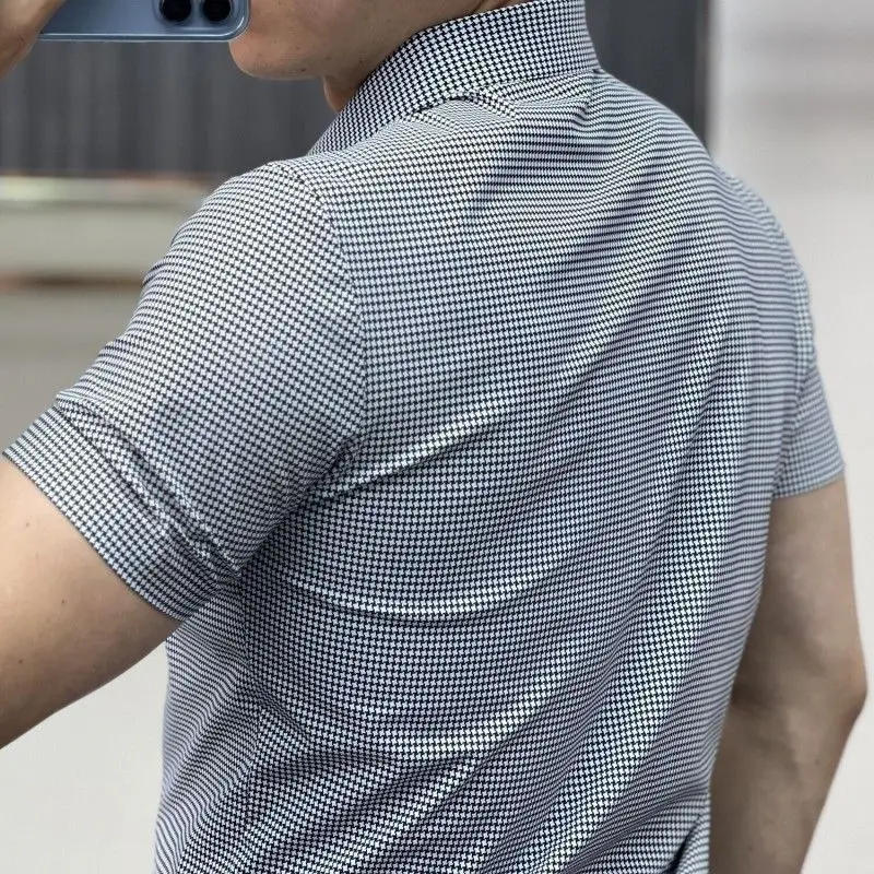 Description Picture 5 of itemFashion Men Clothing Plaid Short Sleeve Shirt Streetwear Summer Thin Social Business Casual Office Hidden Buckle Versatile Tops