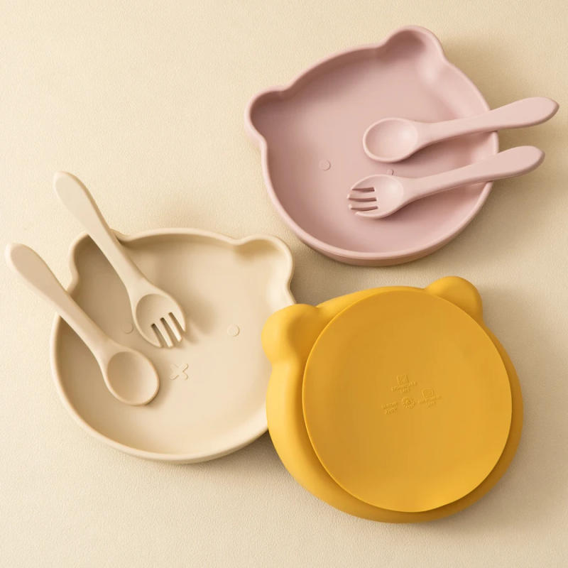 Description Picture 2 of itemWholesale Silicone Baby Feeding Set BPA Free Suction Dishes Plate Feeding Sucker Bowl Spoon Fork Children Tableware Baby Stuff