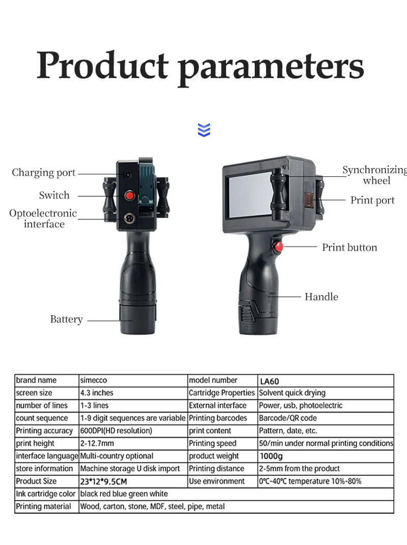 Description Picture 4 of itemHandheld Inkjet Printer Portable Date Batch Number QR Code Packaging Bag Plastic Bottle Printing Machine 12.7mm Universal Type