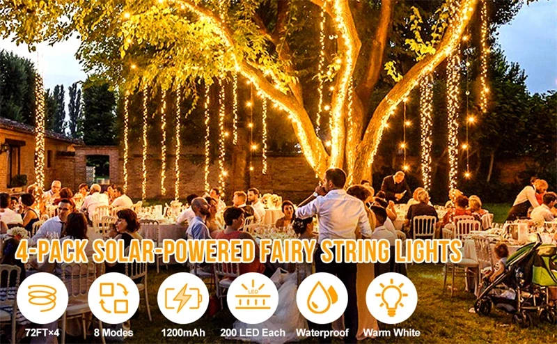 Description Picture 2 of item4pcs 22/32M Solar Led Fairy Light Outdoor Festoon Led Waterproof Garland String Lights Christmas Party Garden Solar Lamp Decor