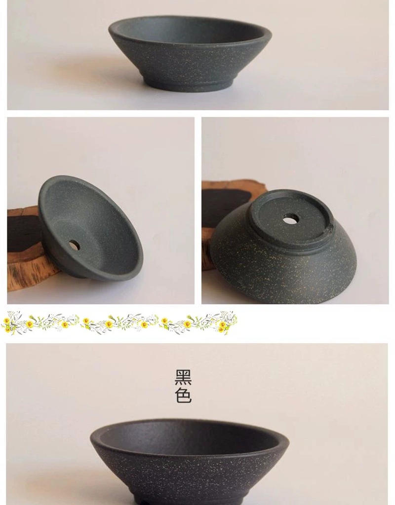 Description Picture 6 of itemCeramic Circle Bonsai Pot Purple Sand Nature Color Tradition Chinese Hat Shape Dormitory Garden Home Table Decoration