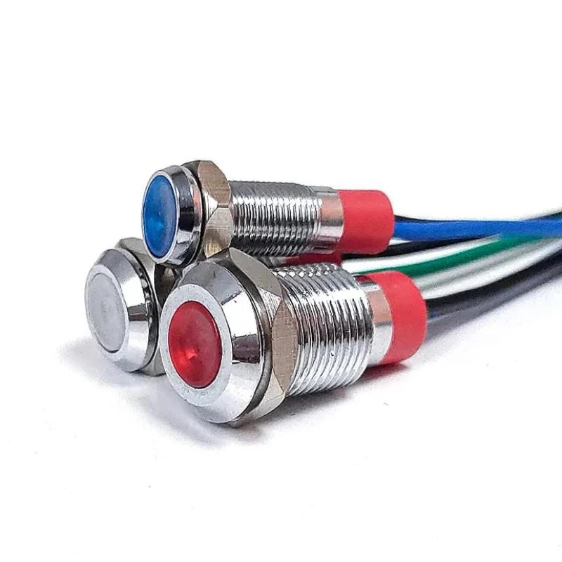 Description Picture 4 of item6mm 8mm 10mm 12mm LED Metal Indicator light waterproof Signal lamp with wire 3V 5V 6V 12V 24V 220v red yellow blue green white