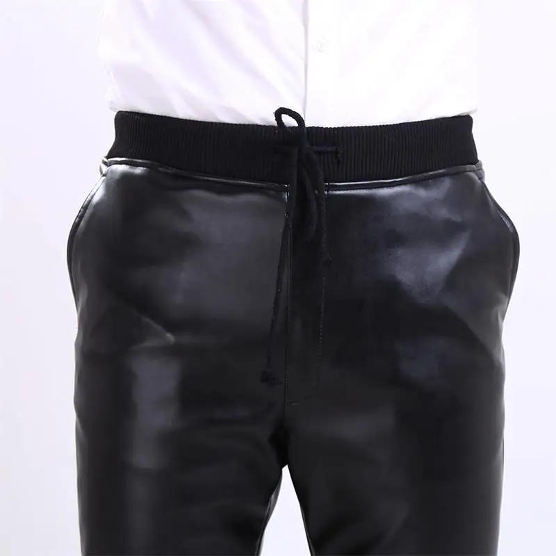 Description Picture 5 of itemMen's Leather Pants Autumn And Winter New High Waist Simple Dark Thick Warm Casual Large Size Pants
