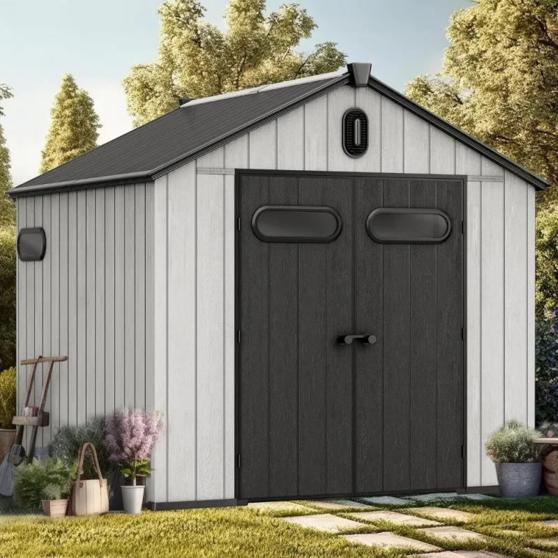 Description Picture 2 of itemOutdoor Resin Storage Shed with Floor, Lockable Door, Windows & Vents, Plastic Tool Storage, Lawn Mower, and Bike Storage 8x8 Ft