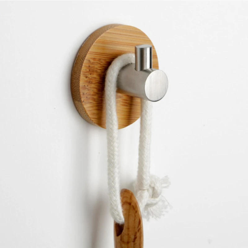 Description Picture 2 of itemAdhesive Bamboo Stainless Steel Hook Rack Wall Clothes Bag Key Hanger Hook Kitchen Bathroom Door Towel Rack Shelf