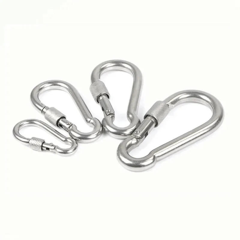 Description Picture 4 of item30/50/100Pcs M4/5/6/7/8/9/10/12 Stainless Steel Spring Snap Carabiner Quick Link Lock Ring Fastener Hook Shackle Chain