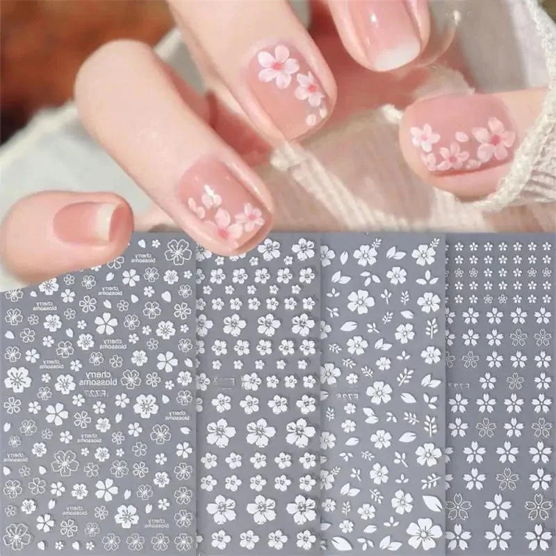 Description Picture 3 of itemCherry Blossom 3D Nail Stickers White Flower Petals Nail Art Decals Elegant Wedding Design Spring Sakura Manicure Slider Decor