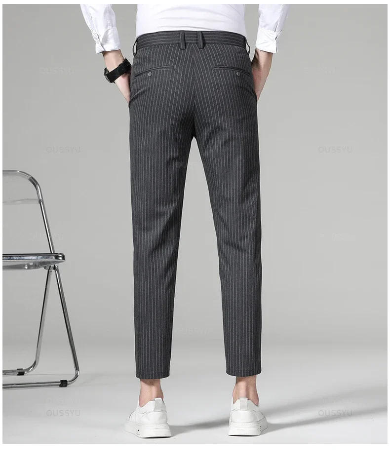 Description Picture 6 of itemHigh Quality Plaid Stripe Ankle Length Pants Men Business Length Pant Straight Korea Grey Black Suit Formal Trousers Male Z294