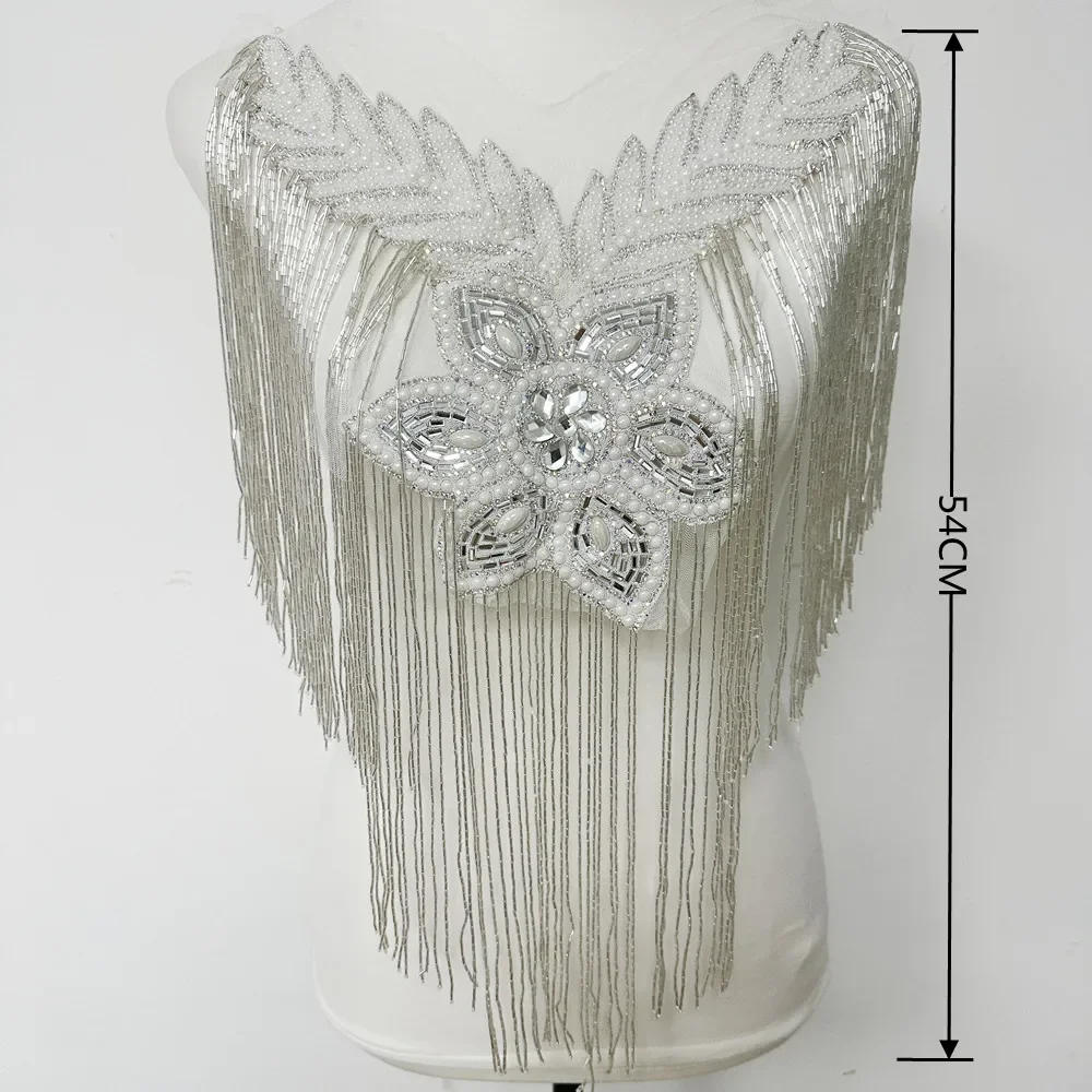 Description Picture 2 of itemHOT SALE  single side wedding beaded tassels collar with appliques neckline with  fringe