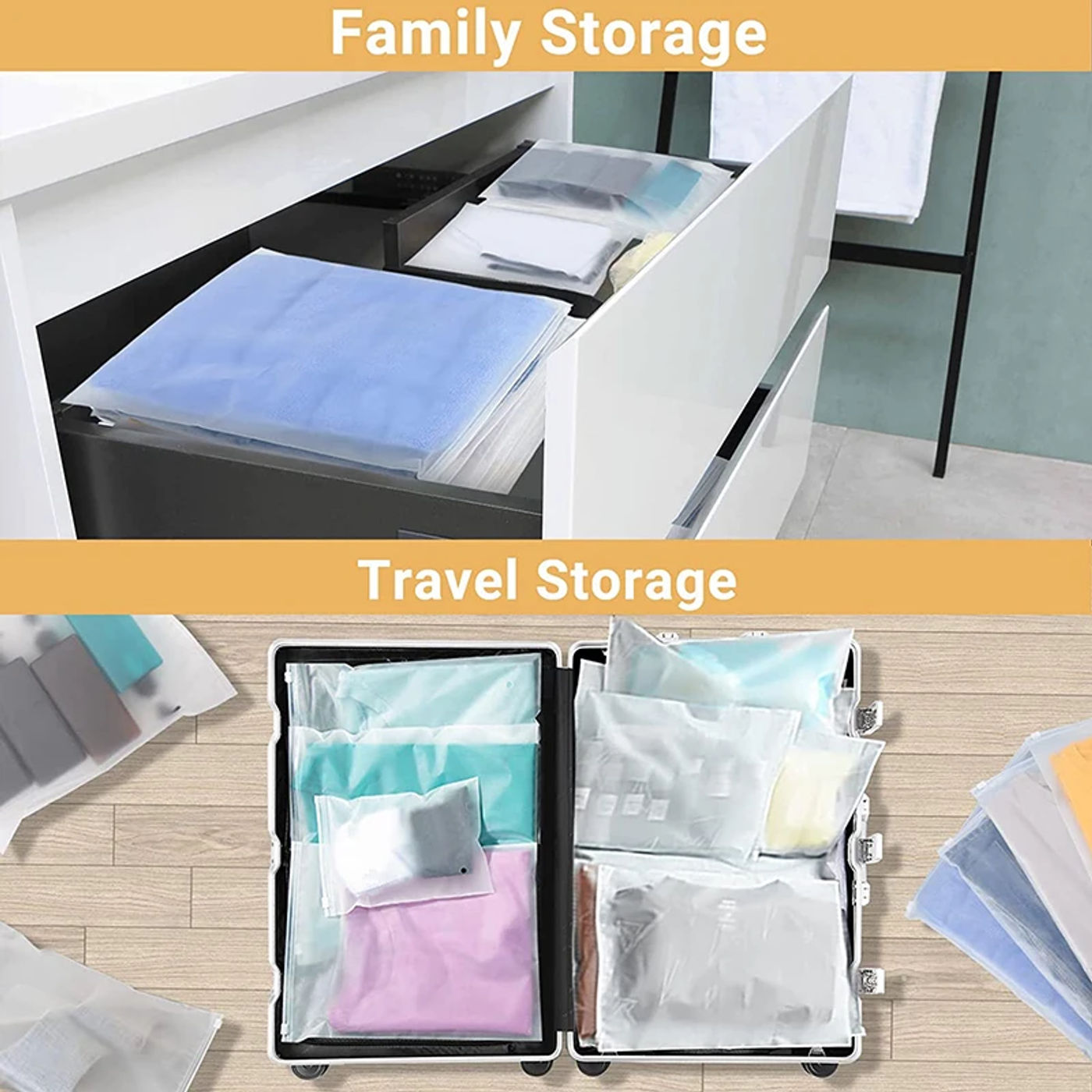 Description Picture 4 of item10PCS Travel Frosted Ziplock Bag PE Storage Bag Plastic Zipper EVA Translucent Bag Ziplock Bag Waterproof Packaging Bag