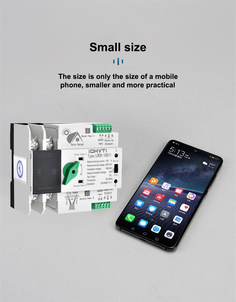 Description Picture 6 of itemSingle-phase 220V 100A 125A ATS Automatic Converter 2P Uninterruptible Dual Power Supply Automatic Transfer Switch For Solar