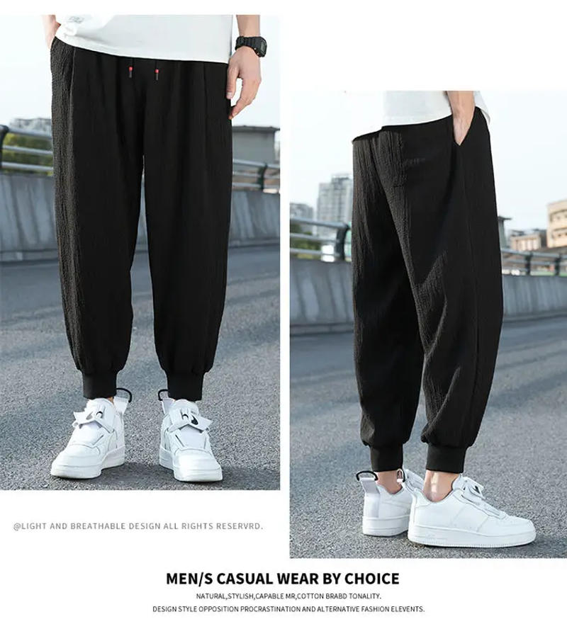 Description Picture 5 of item2024 New Summer Fashion Ultra-thin Style Versatile Loose Casual Oversized Trend Ice Silk Quick Drying Cropped Leggings for Men