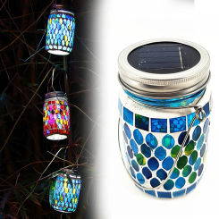 LED Mosaic Solar Lantern Waterproof Jar Patio Solar Lantern Pendant Solar Night Light for Garden Patio Party Yard Balcony Decor