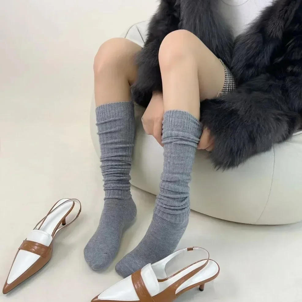 Description Picture 6 of itemSoft Wool Long Socks Women Autumn Winter Cashmere Solid Knitted Stocking Skinny Casual Knee High Fluffy Warm Thicken Girls Socks