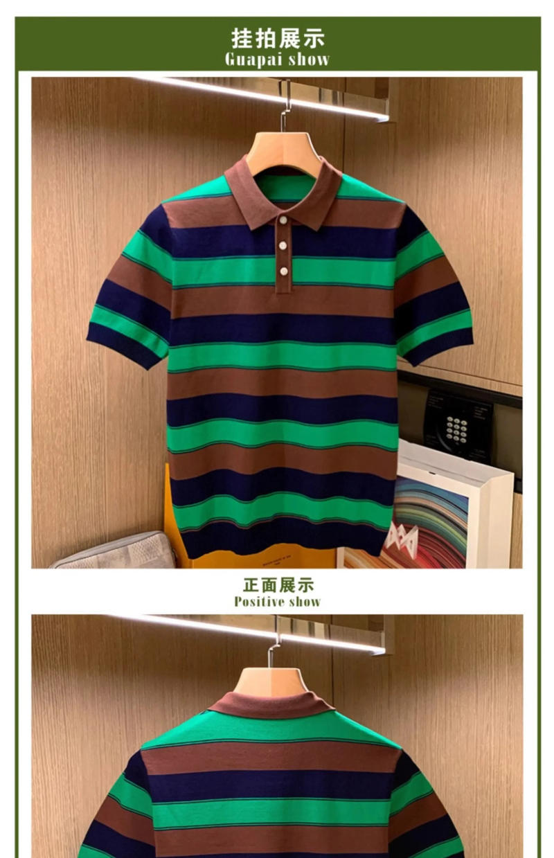 Description Picture 2 of item2024 New Fashion Brand Polo Shirt Men's Summer Turn Down Collar Slim Fit Contrast Color Button Breathable Polos Casual Men W47