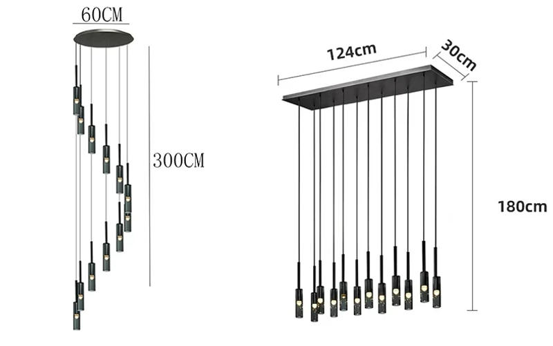 Description Picture 6 of itemBlack and Gold Long Chandelier LED Strip Tubular Living Room Chandelier Indoor Lighting Restaurant Staircase Modern Chandelier