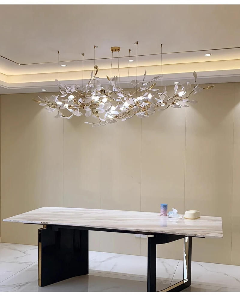 Description Picture 3 of itemNordic Luxury Ceramic Ginkgo Leaf Chandelier Living Dining Room Bedroom Led Pendant Lamp Home Decor Bar Hanging Light Fixture