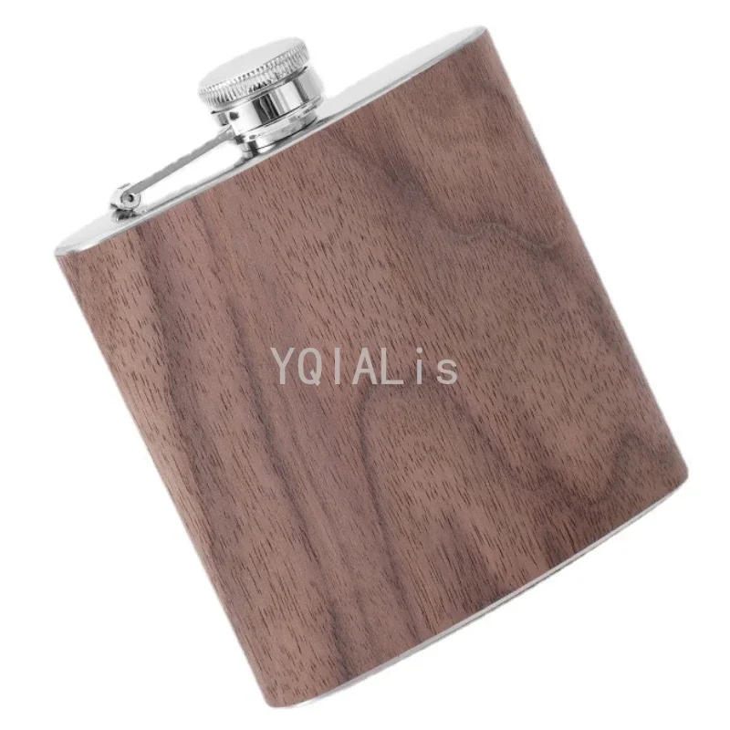 Description Picture 3 of item150-200ml Outdoor Portable Vintage Hip Flask Wood Grain Leather Whiskey Vodka Sake Shochu Bottle Gift with Design Features