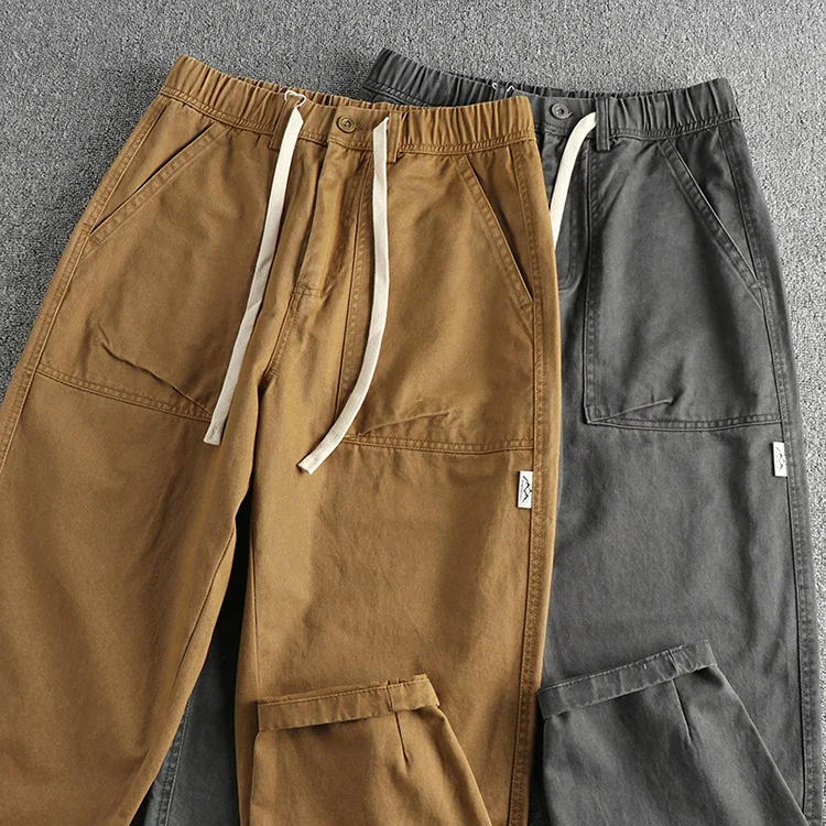 Description Picture 5 of itemWoven twill wash to do old cargo casual pants men's loose straight leg micro wide retro trend long pants