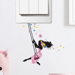 Cartoon Girl Swinging Switch Sticker, Girl's Room, Bedroom, Home Decoration, Switch Mural, Beautiful, Self-adhesive Wall Decals