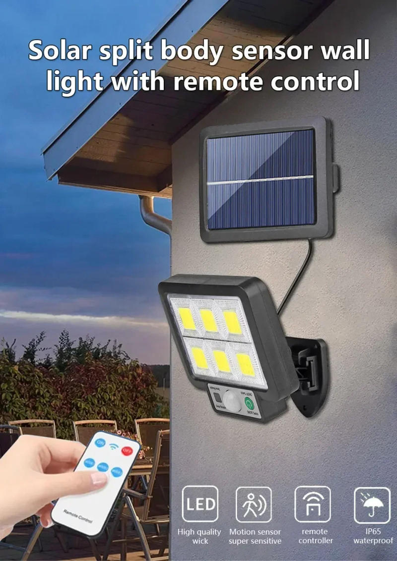 Description Picture 2 of item72COB Solar Split Wall Lamp 3 Mode Waterproof Motion Sensor Outdoor Solar Lamps Security Street Lights For Garden Railing Decor
