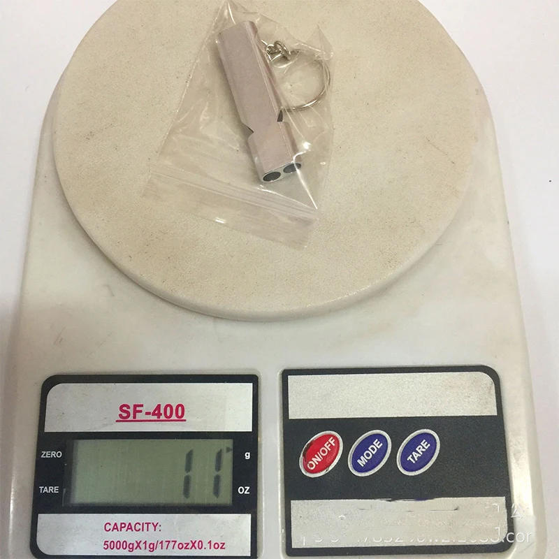 Description Picture 3 of itemPortable Aluminum Safety Whistle Outdoor Hiking Camping Survival Emergency Key Chain Multi-tool Double Tube Survival Whistle