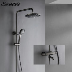 Smesiteli Bathroom Black Shower Set Wall-Mounted Thermostatic Valve System 8" Top Height Is Adjustable Spray Head Bathtub Faucet