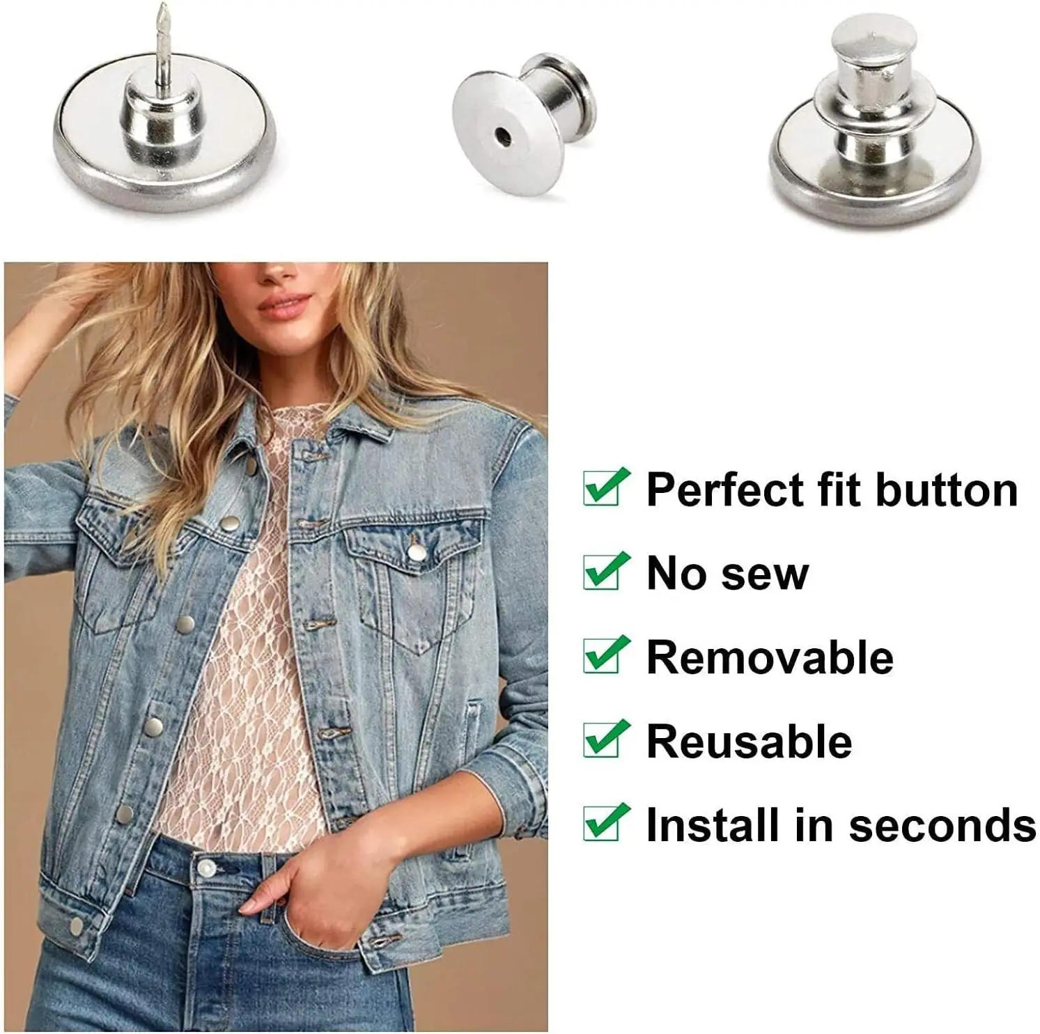 Description Picture 3 of item4/8Pcs Adjustable Jeans Button Pins Pant Waist Tightener No Sew Jean Button Pins for Pants Clothing Button Accessories