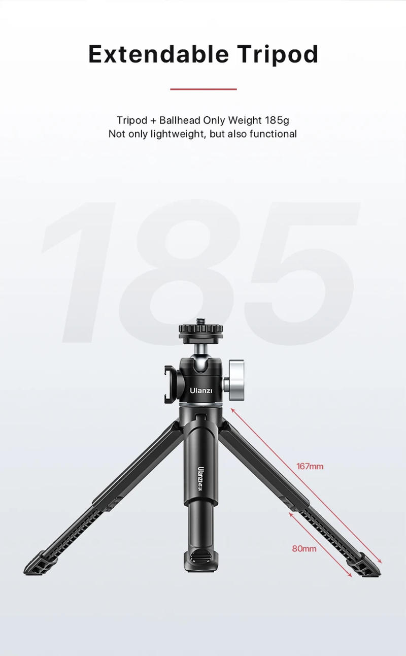 Description Picture 3 of itemUlanzi MT-14 Aluminum Alloy Phone Camera Tripod with 360° Ballhead 1/4 Screw Portable Vlog Kit Light Desktop Tripods For Huawei