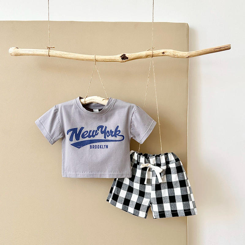 Description Picture 3 of itemNewborn Boys Baby Clothing Set Girls Casual 2Pcs Letter Printed Short Sleeved T-shirt+Checkered Shorts infant Outfit 0-3Y