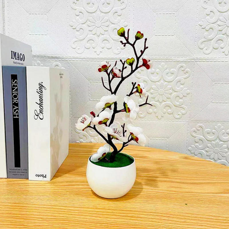 Description Picture 4 of itemBonsai Simulation Silk Plum Flowers Artificial Pot Plant Home Office Decoration Plum Blossom Branch Wedding