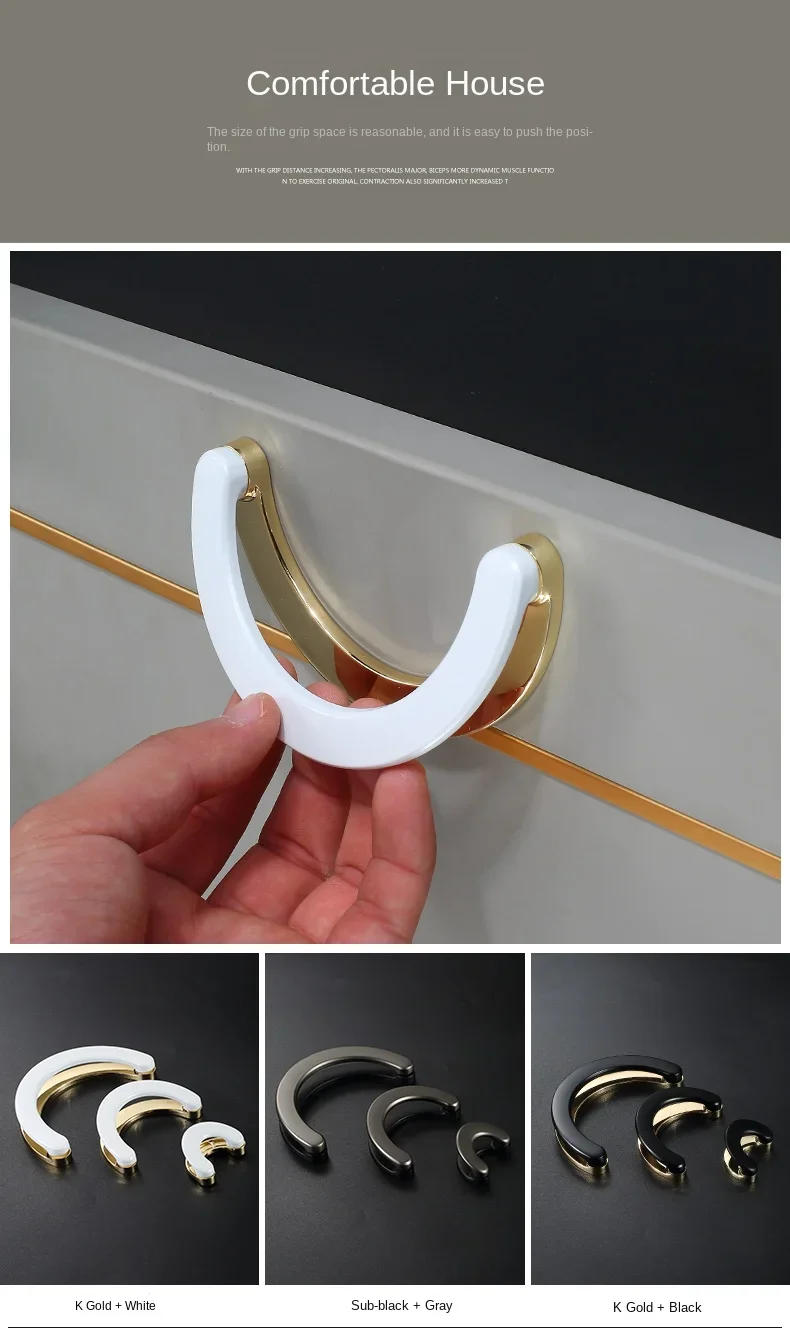 Description Picture 3 of itemZinc Alloy Semi-circular Cabinet Furniture Door Handle Modern Wardrobe Drawer Knob Bathroom Pull Ring Home Decoration