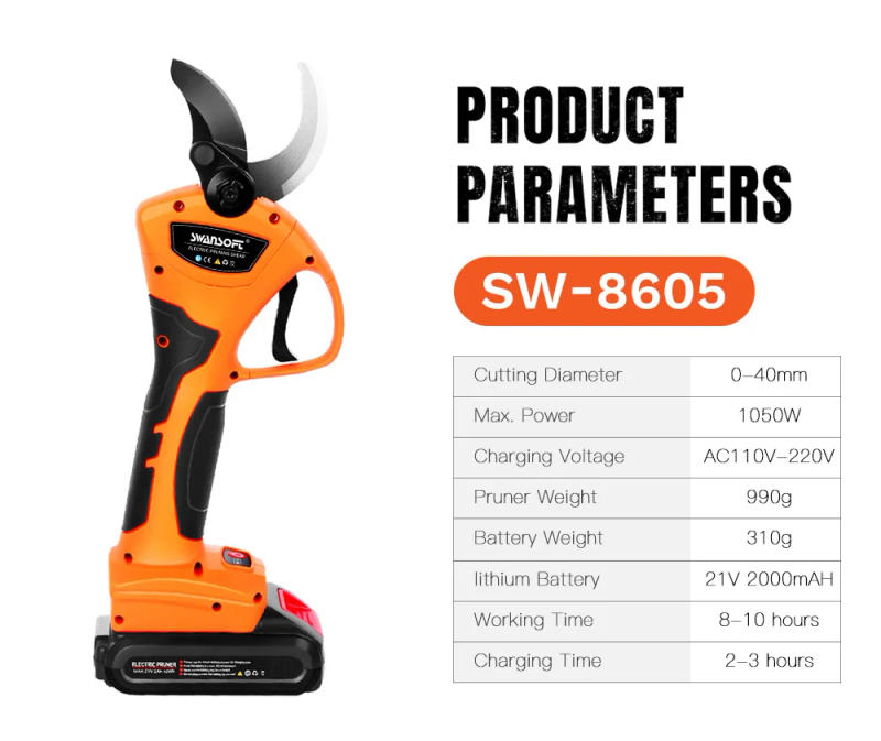 Description Picture 4 of itemSWANSOFT 8605 Pruner Garden Tools Electric Shears Cutting Wooden Branches 40mm Lithium Battery