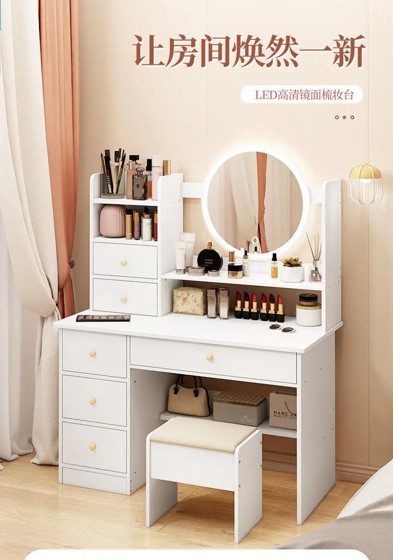 Description Picture 3 of itemBedside Stool Vanity Table Bedroom Makeup Mirror Desk Dressing Table Cabinet Console Women Vestidores Chinese Style Furniture