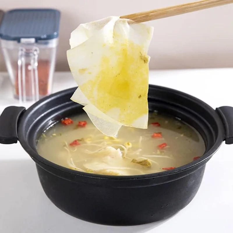 Description Picture 3 of item90/12PCS Disposable Oil-Absorbing Paper Food Soup Oil Health Filter Paper Food Grade Baking Oil Absorption Film Kitchen Gadgets