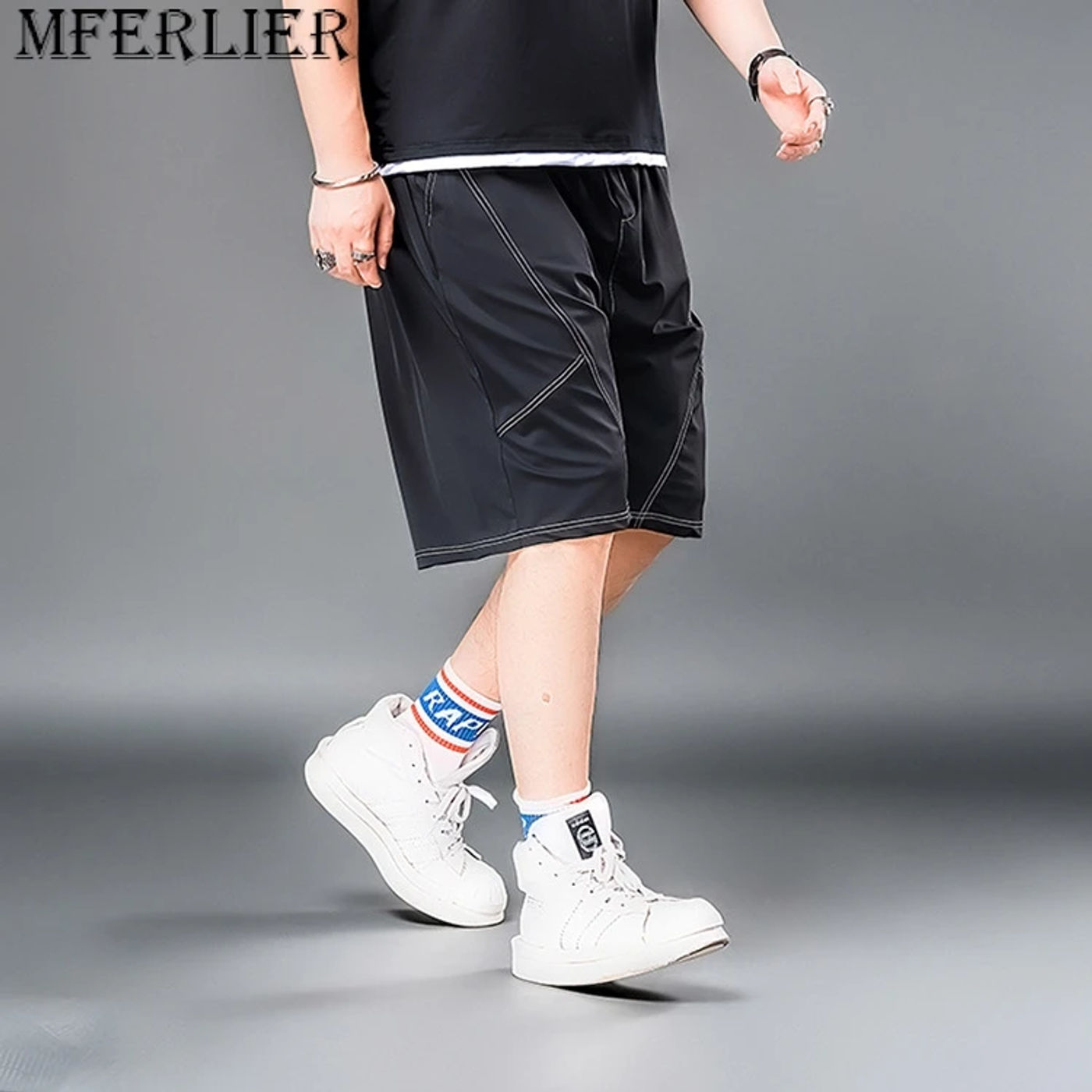 Description Picture 3 of itemSummer Shorts Men Plus Size 7XL Bottom Fashion Casual Solid Color Shorts Elastic Waist Short Pants Male Black Shorts Big Size