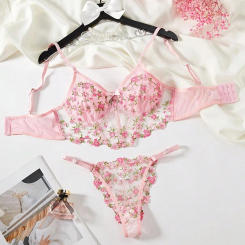 Tulle Lingerie Beautiful 2 Piece Underwear Set Transparent Sexy Bras for Women Floral Embroidery Erotic Lingerie Fancy Underwear