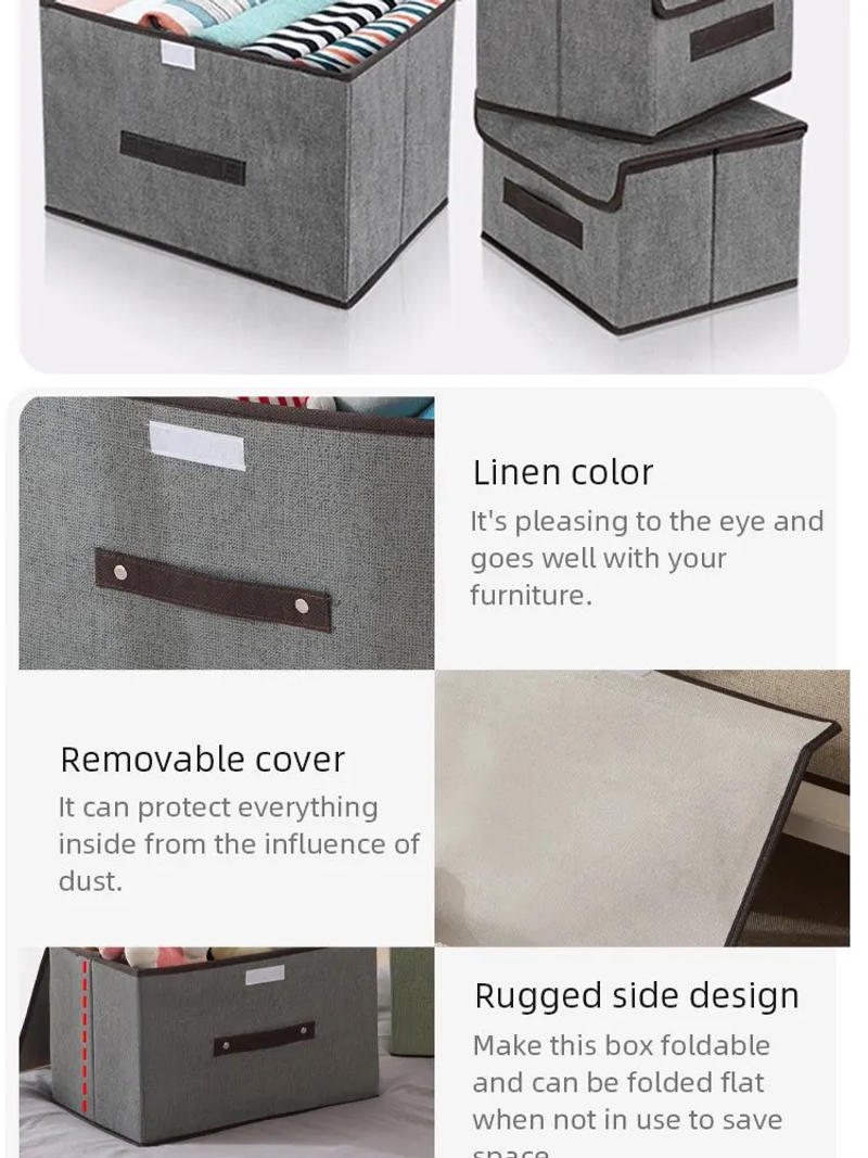 Description Picture 6 of item1PC Fold Non Woven Fabric Storage Box Gray Home Supplies Clothing Underwear Sock And Kid Toy Storage Organizer Cosmetics