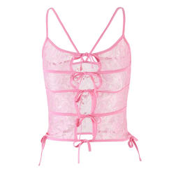 Goth Hollow Lace Bodycon Crop Tops Camis Sexy Y2K Aesthetic Black Pink Basic Corset Tank Top Summer Clothes For Women Girls