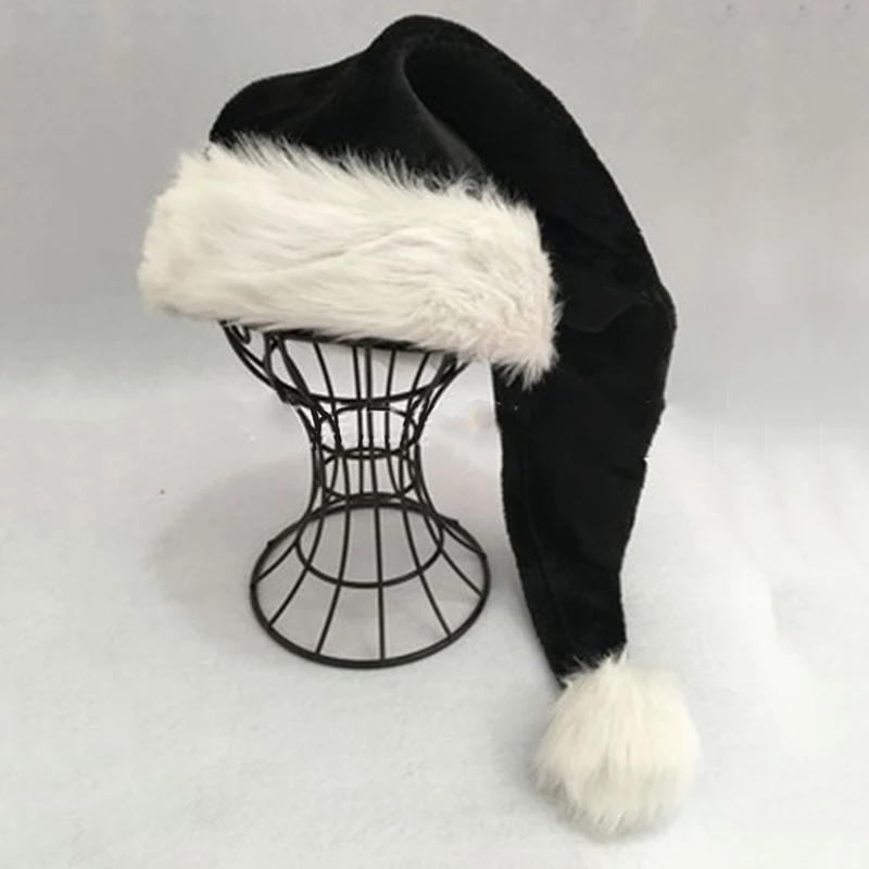 Description Picture 3 of itemPlush Christmas Hat Black Unisex Xmas Hats For Adults Kids Comfortable Santa Claus Cosplay Supplies Christmas Party Decor Gift