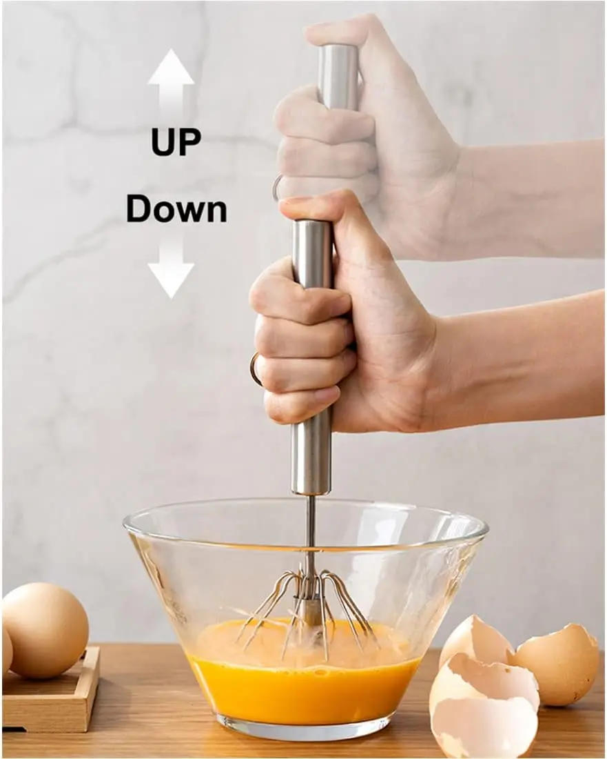 Description Picture 6 of itemHand Pressure Whisk Semi-automatic Egg Beater Stainless Steel Handhold Kitchen Tools Self Turning Cream Stirrer Manual Mixer