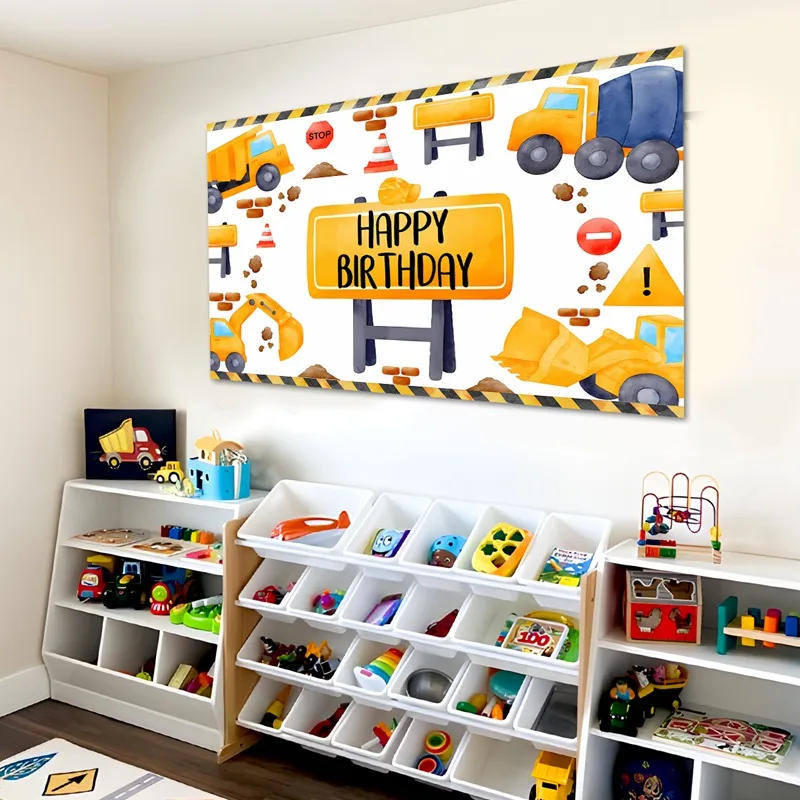 Description Picture 3 of itemConstruction Excavator Background Balloons Garland 1st Birthday Party Decorations Kids Boys Baby Shower Photo Backdrop Decor