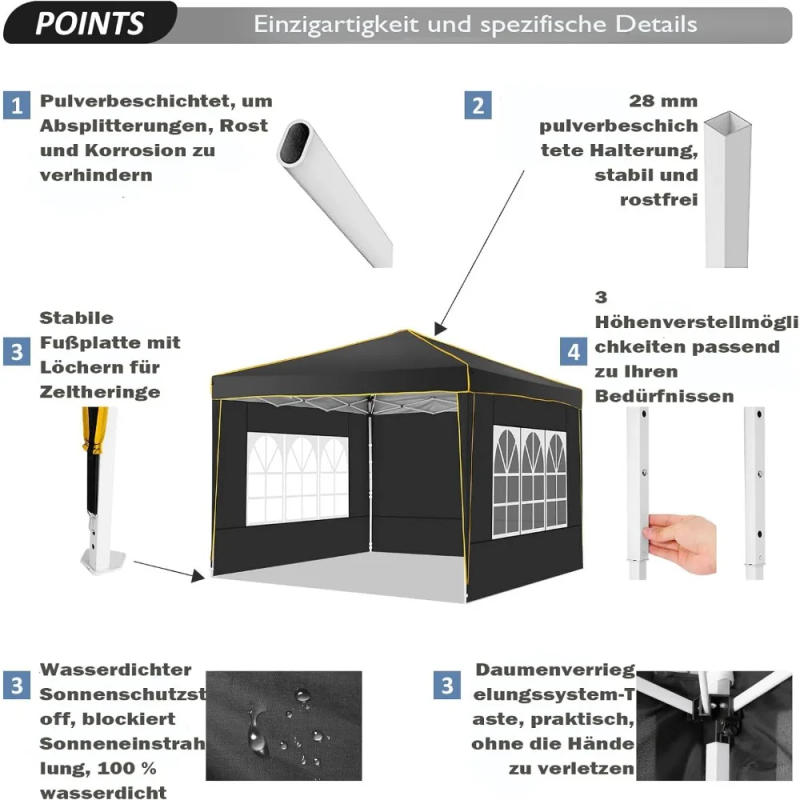 Description Picture 4 of item10x10 Pop-Up Canopy with 4 Detachable Sidewalls Waterproof Tent for Wedding Party Instant Outdoor Gazebo Stakes, Rope & Sandbags