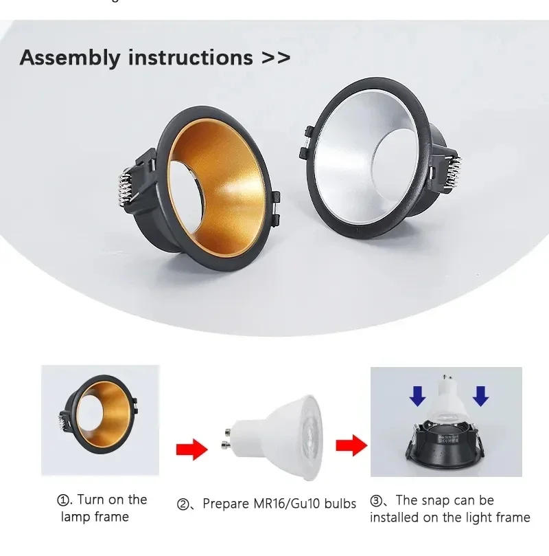 Description Picture 5 of itemAluminium White-Black Spot Lighting Fixture Recessed Mount Frame GU10/MR16 Lamp Holder Spot Lighting Lamp Holder Socket Fitting