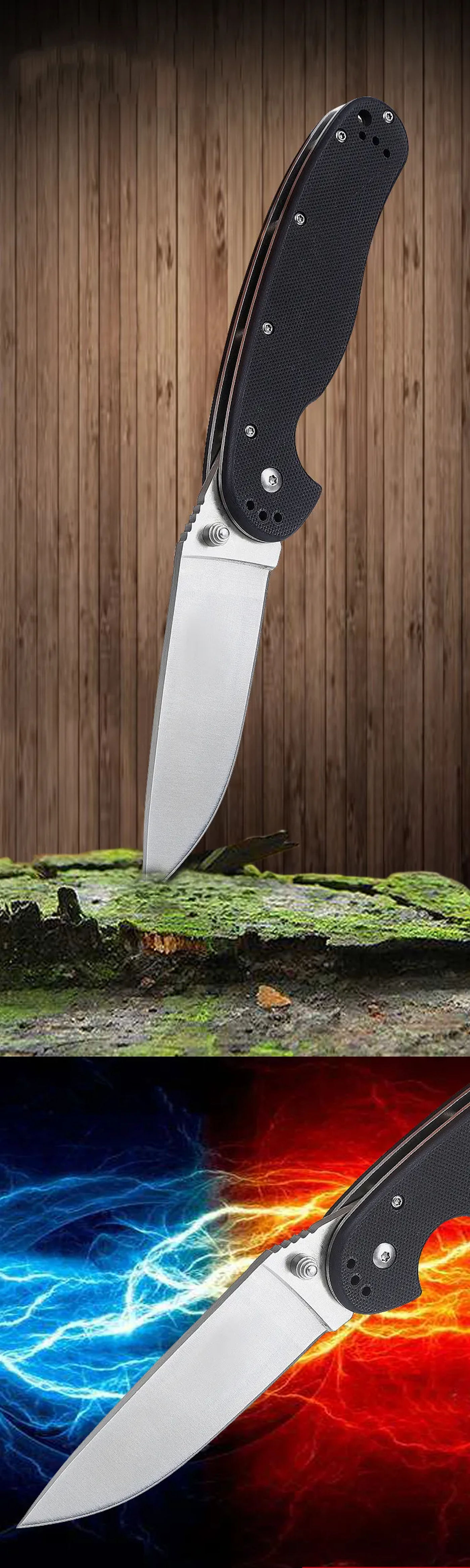 Description Picture 2 of itemRAT Hunting Folding Pocket Knife AUS-8 Tactical Survival Outdoor Camping EDC Tools G10 Handle Combat Rescue Multi Knives