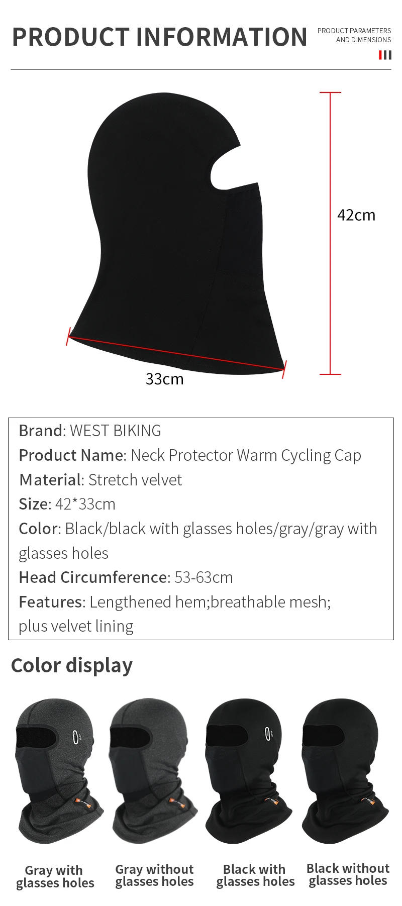 Description Picture 4 of itemWEST BIKING Thermal Balaclava Cycling Full Face Mask Warm Sports Motorcycle Ski Fishing Mask Men Women Fleece Scarf Cap Bandana