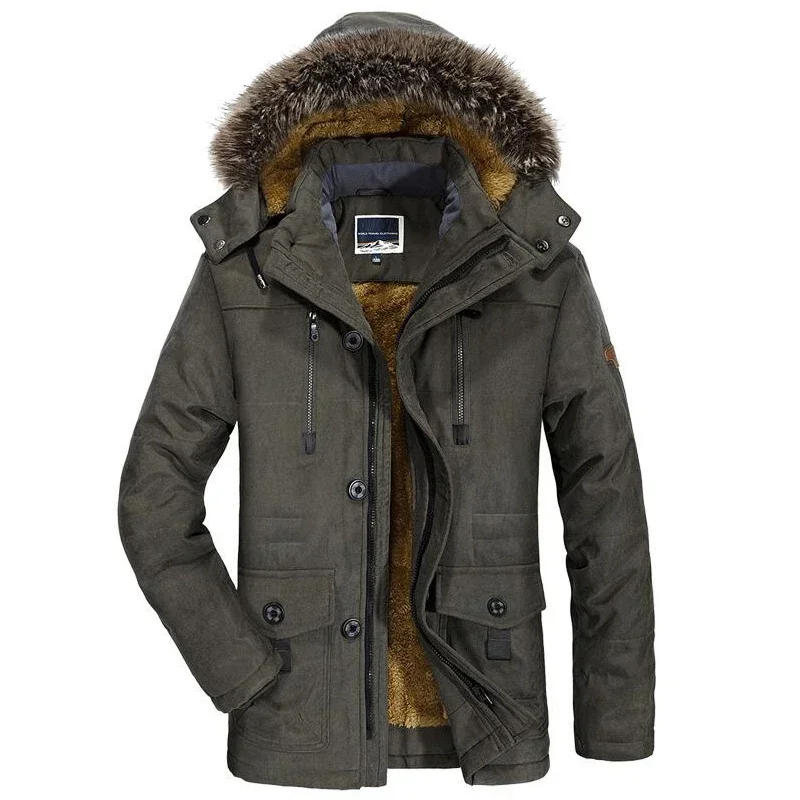 Description Picture 3 of itemPlus Size Winter Men's Parka Fur Hooded Fleece Cotton Padded Warm Coat Casual Faux Long Jacket Male Parkas Windbreaker Parkas