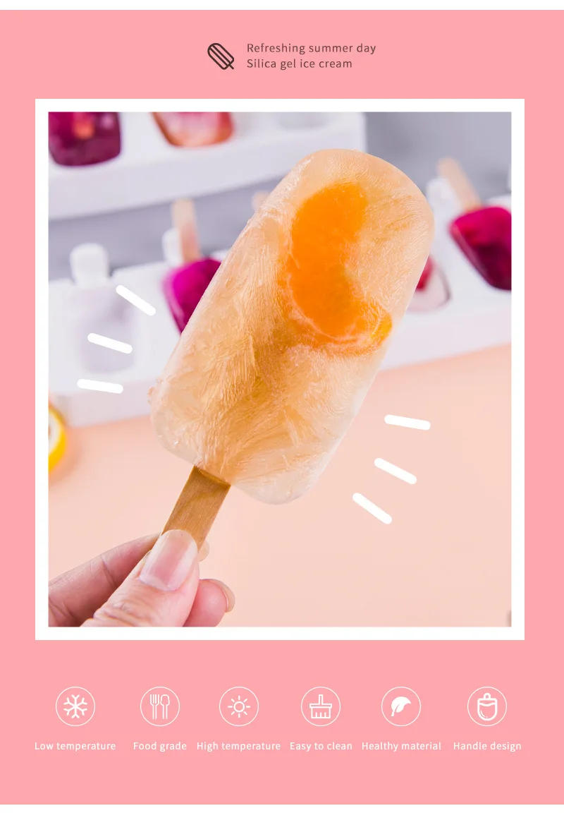 Description Picture 5 of itemSilicone Ice Cream Mold DIY Chocolate Dessert Popsicle Moulds Tray Ice Cube Maker Homemade Tools Summer Party Supplies