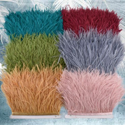 Wholesale 10Meters Ostrich Feathers Tape Ribbon Trims 10-15cm 4-6" Tassel Fringe Trim Clothes Sewing White Clothing Accessories